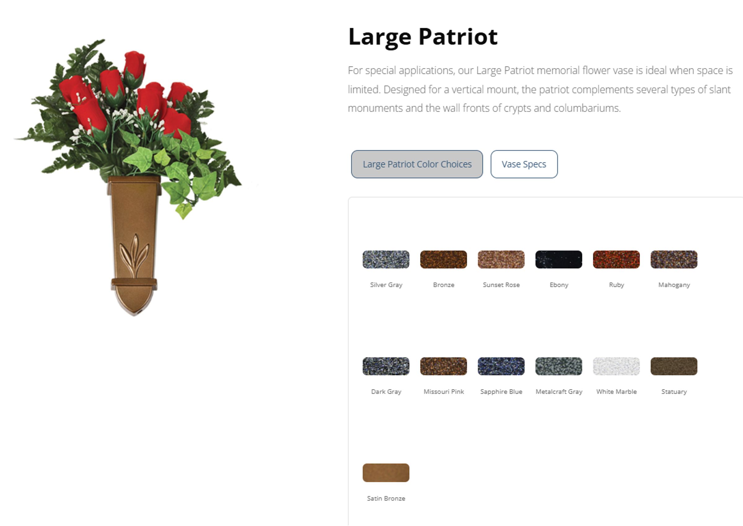 Patriot - Large Wall Mount Metalcraft Vase - Image 2