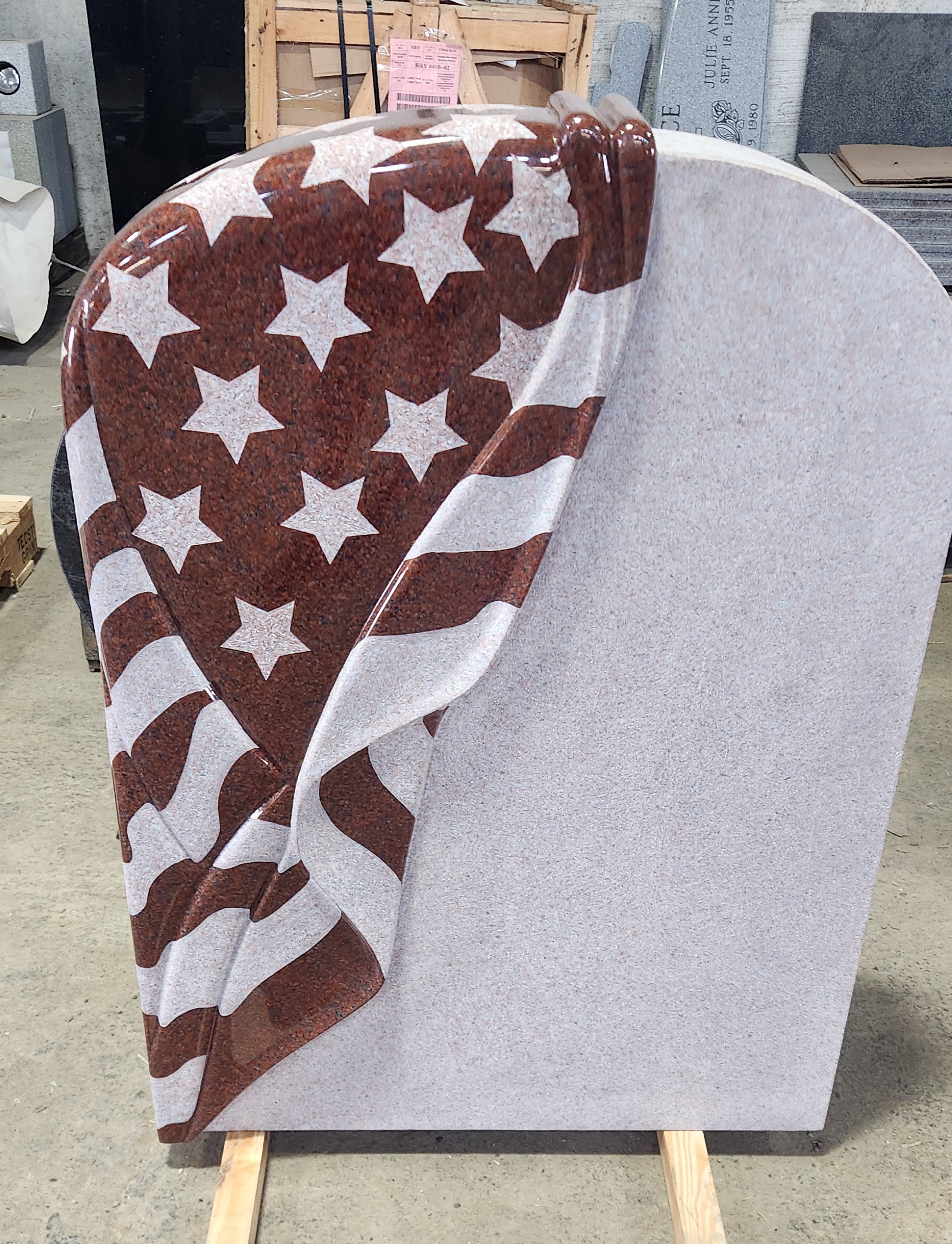Draped Flag Granite Headstone