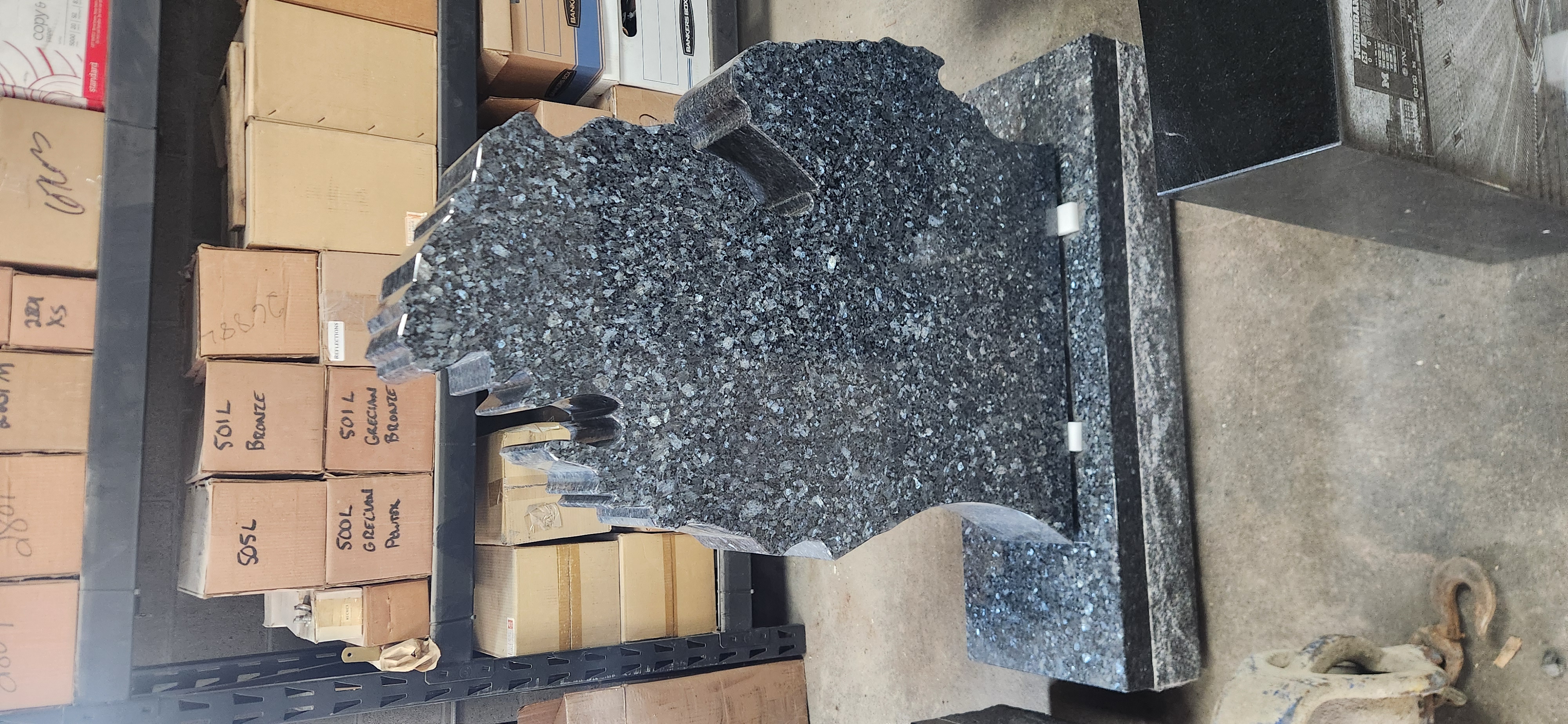 Michigan shaped Large Headstone Blue Pearl Granite with Base - Image 2