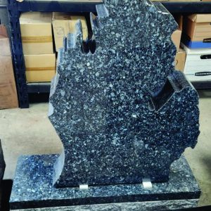 Michigan shaped Large Headstone Blue Pearl Granite with Base