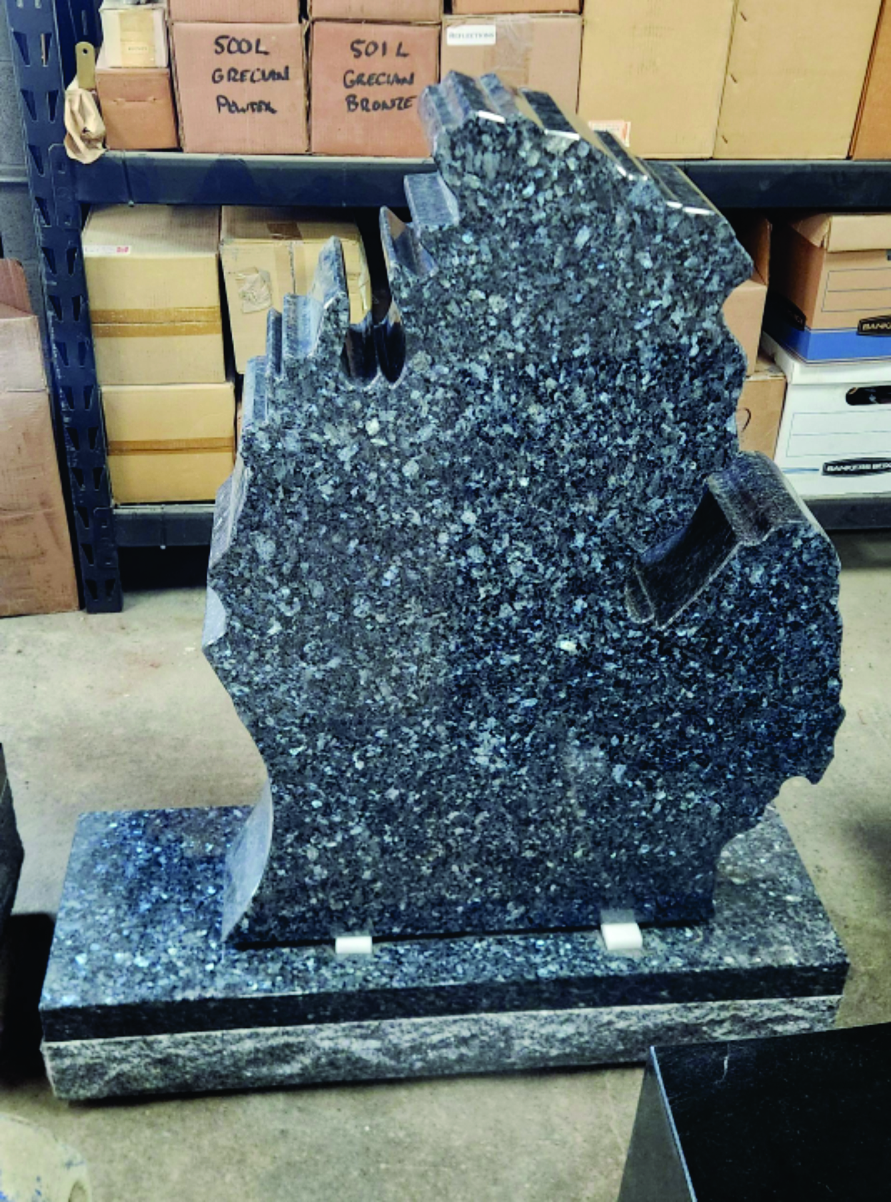 Michigan shaped Large Headstone Blue Pearl Granite with Base